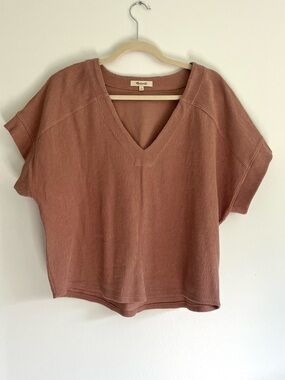 Madewell Boxy Cropped Cotton V-Neck Short Sleeve Top in Dusty Rose Size Large